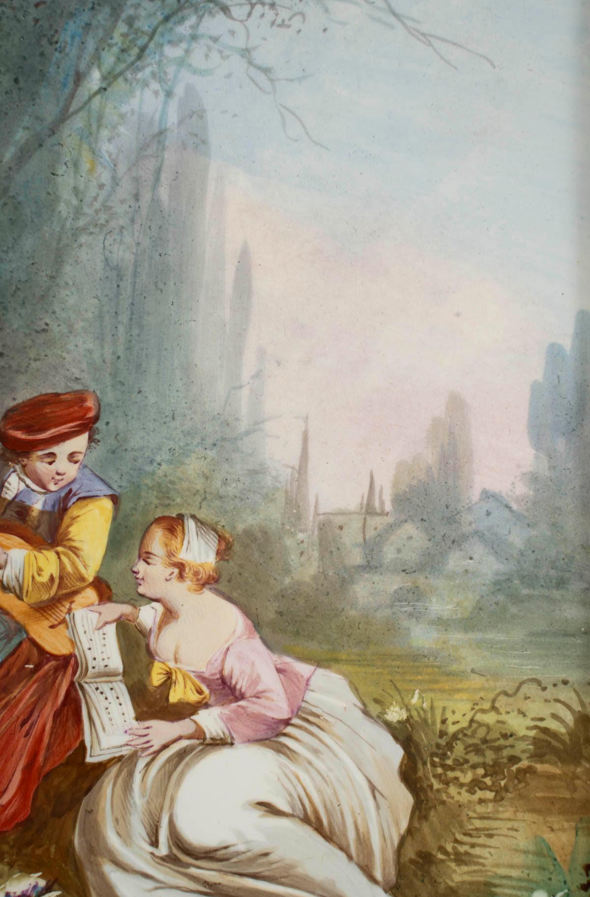 Doré Paire de peintures sur porcelaine, cadre d'époque, période Napoléon III, XIXe siècle. en vente