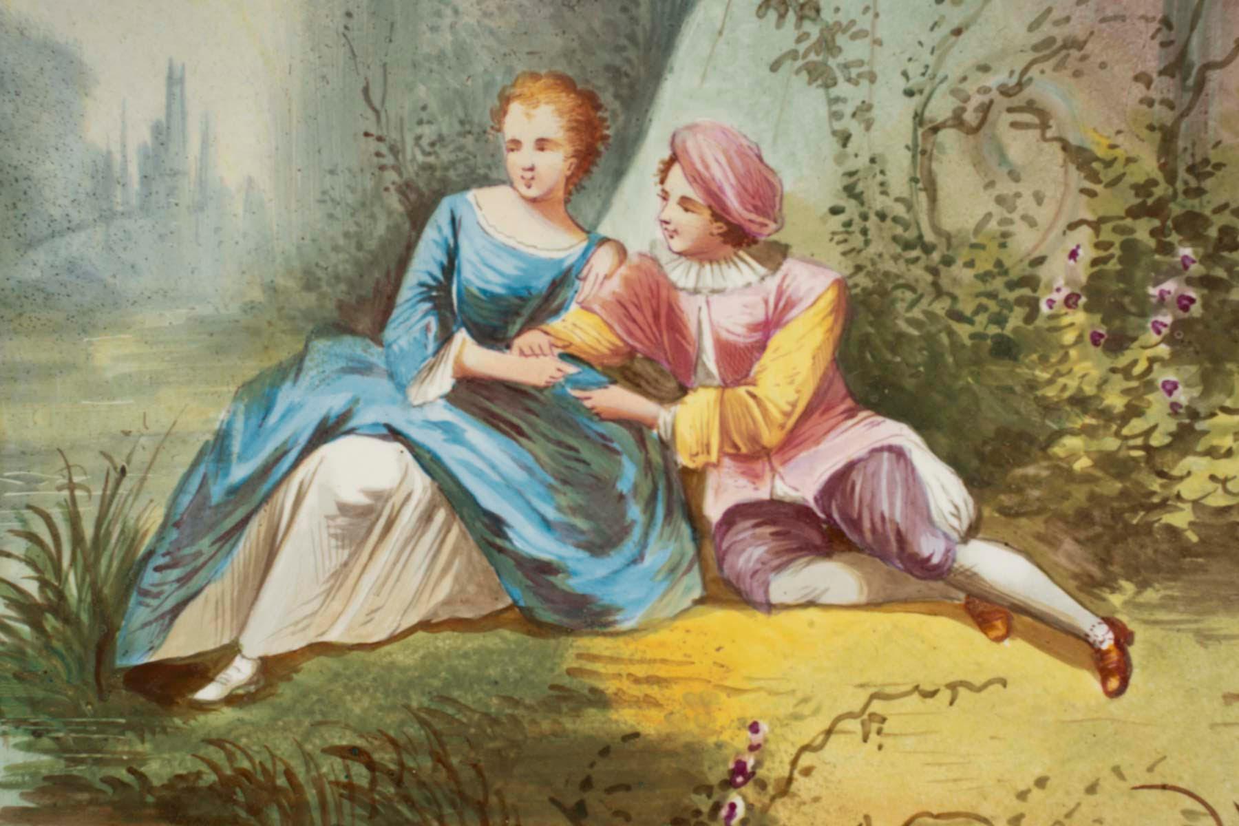 Porcelaine Paire de peintures sur porcelaine, cadre d'époque, période Napoléon III, XIXe siècle. en vente