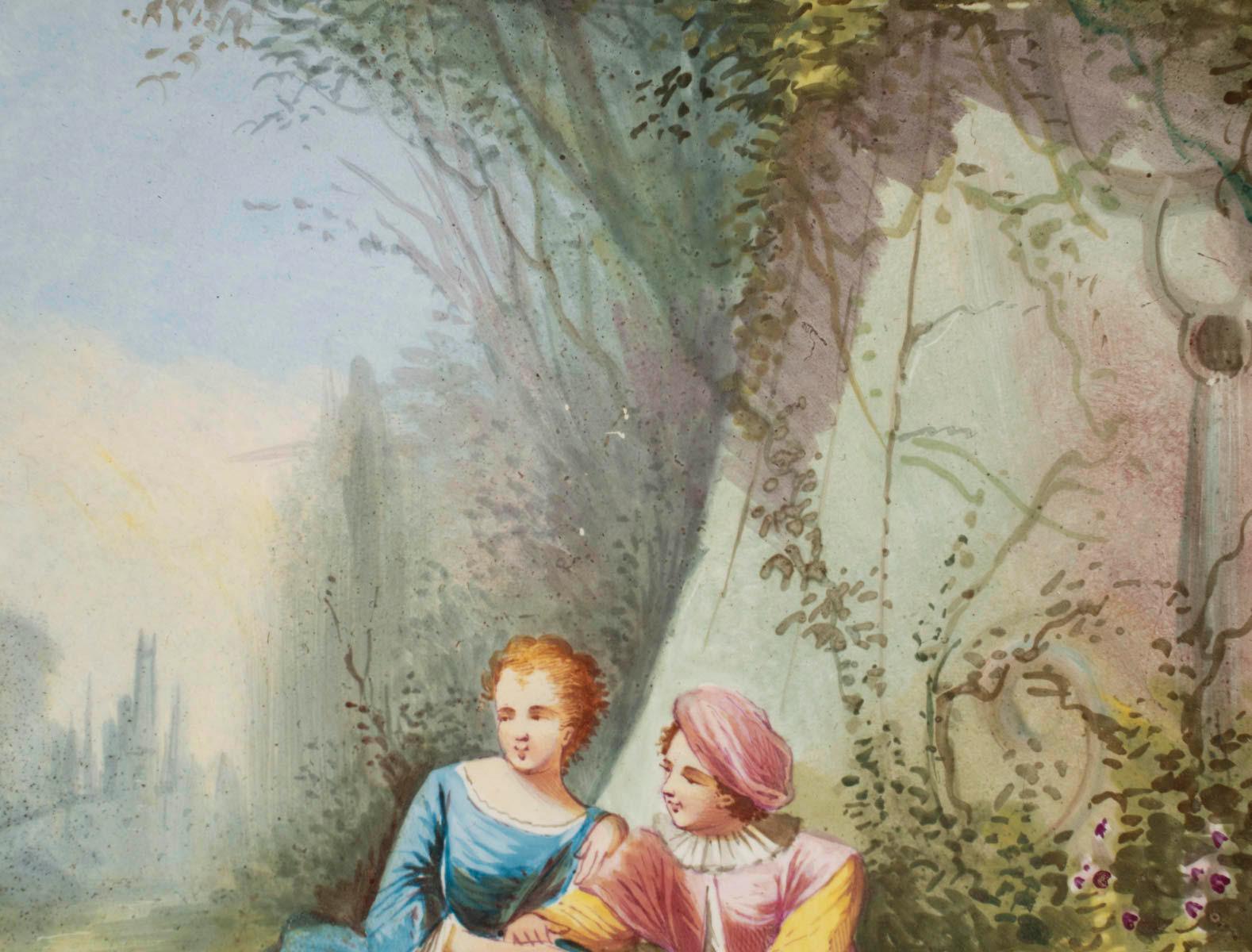 Paire de peintures sur porcelaine, cadre d'époque, période Napoléon III, XIXe siècle. en vente 1