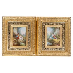Pair of Paintings on Porcelain, Period Frame, Napoleon III Period, 19th Century.
