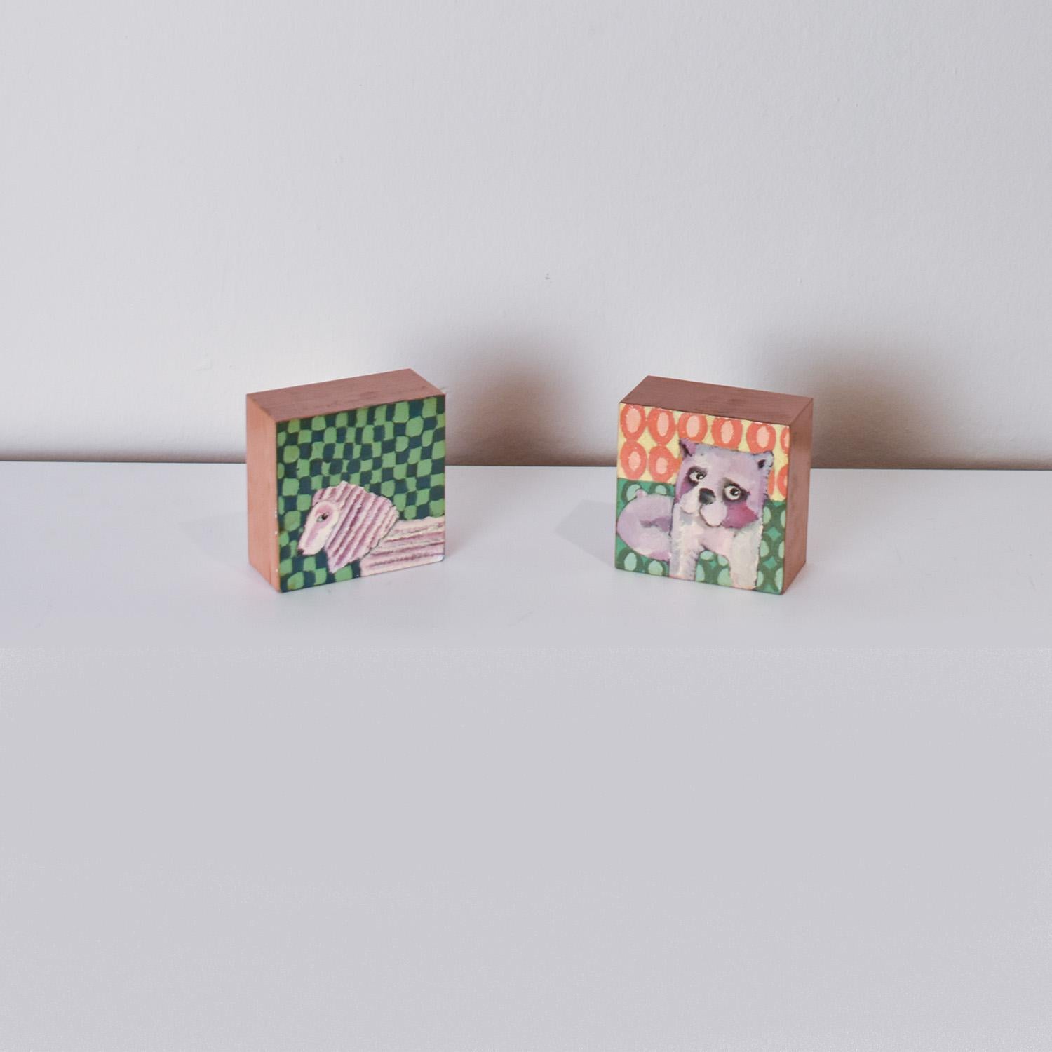 Pair of paintings on wood. Small format. In bright colors. Painted in 2004.