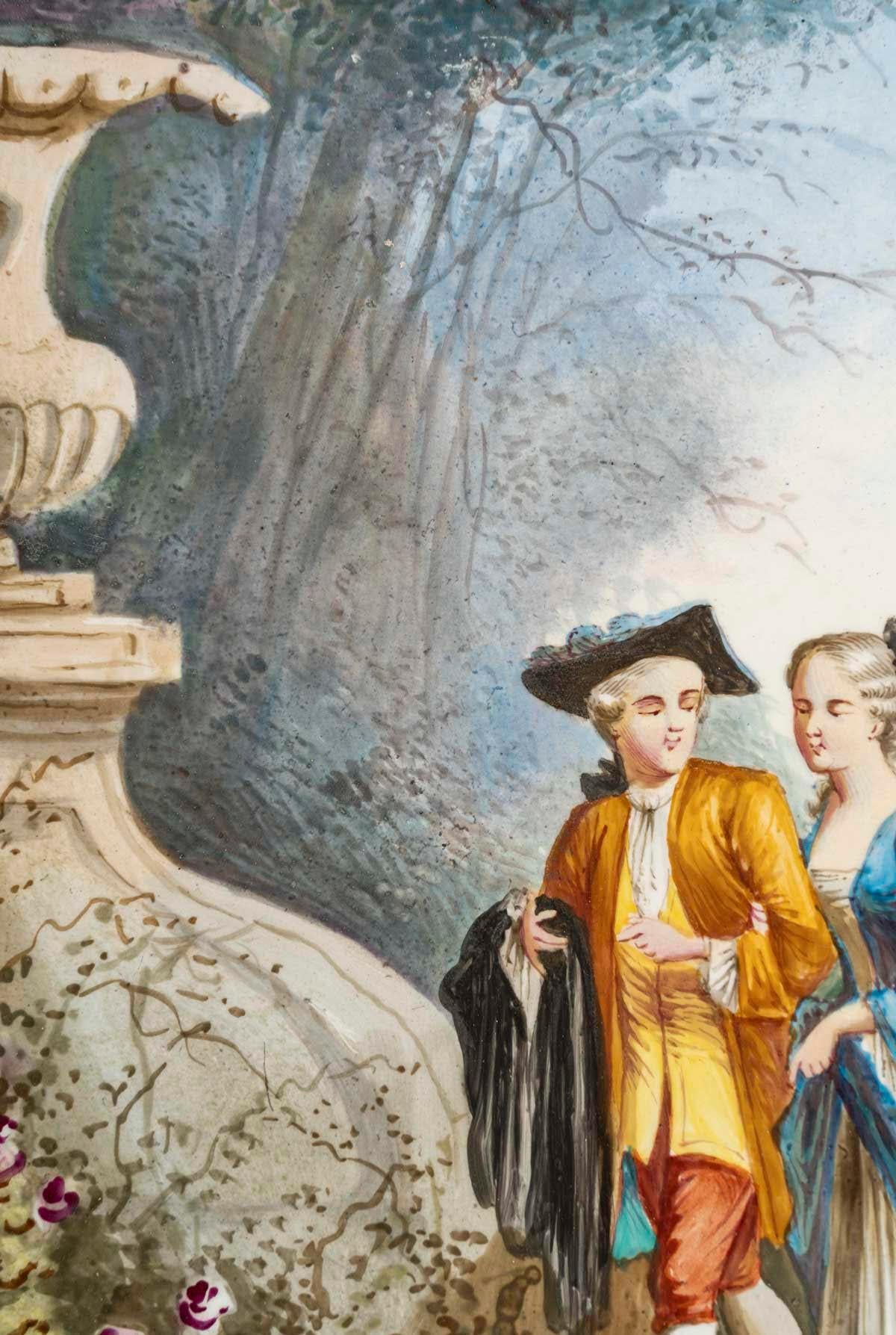 Coppia di dipinti, pittura su porcellana, XIX secolo, periodo di Napoleone III. in vendita 5