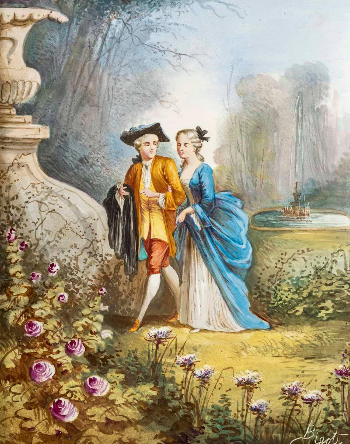Francese Coppia di dipinti, pittura su porcellana, XIX secolo, periodo di Napoleone III. in vendita