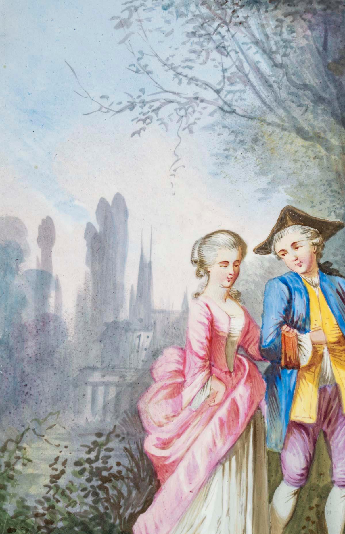 Porcellana Coppia di dipinti, pittura su porcellana, XIX secolo, periodo di Napoleone III. in vendita