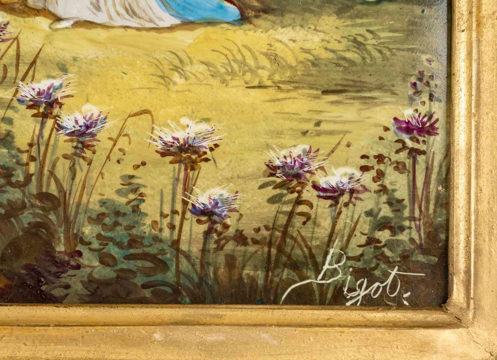 Coppia di dipinti, pittura su porcellana, XIX secolo, periodo di Napoleone III. in vendita 3