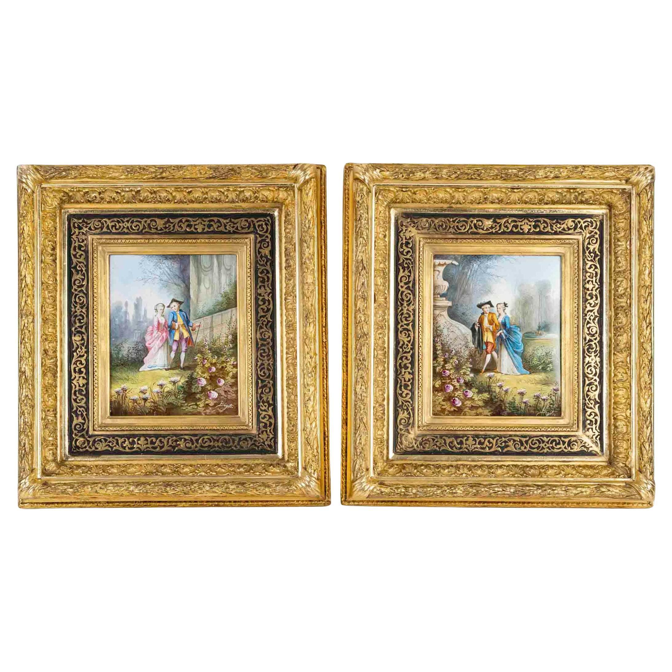 Pareja de cuadros, Pintura sobre porcelana, Siglo XIX, Periodo Napoleón III.