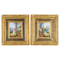 Antique Pair of Paintings, Painting on Porcelain, 19th Century, Napoleon III Period.