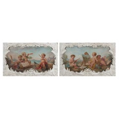 Antique Pair of paintings representing allegories. Circa 1880.