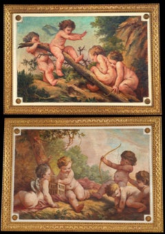 Pair of Paintings “The Swing” and “The Archery” France, 18th Century