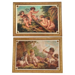 Pair of Paintings “The Swing” and “The Archery” France, 18th Century
