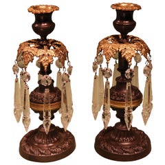 Pair of Pair 19th Century Regency Bronze and Ormolu Lustre Candlesticks