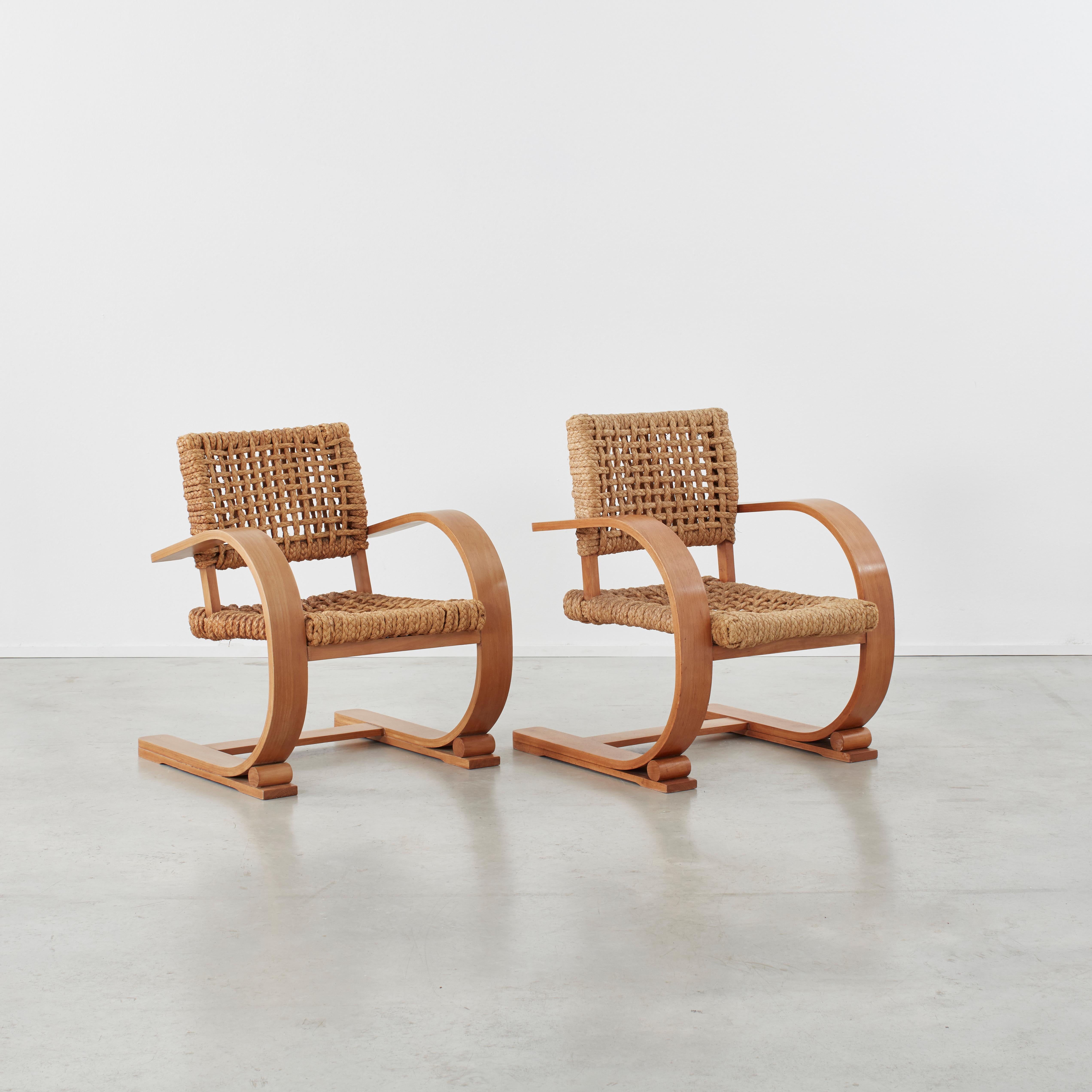 Modern Pair of Pair of Audoux & Minet Rope Armchairs for Vibo Vesoul, France, c1940