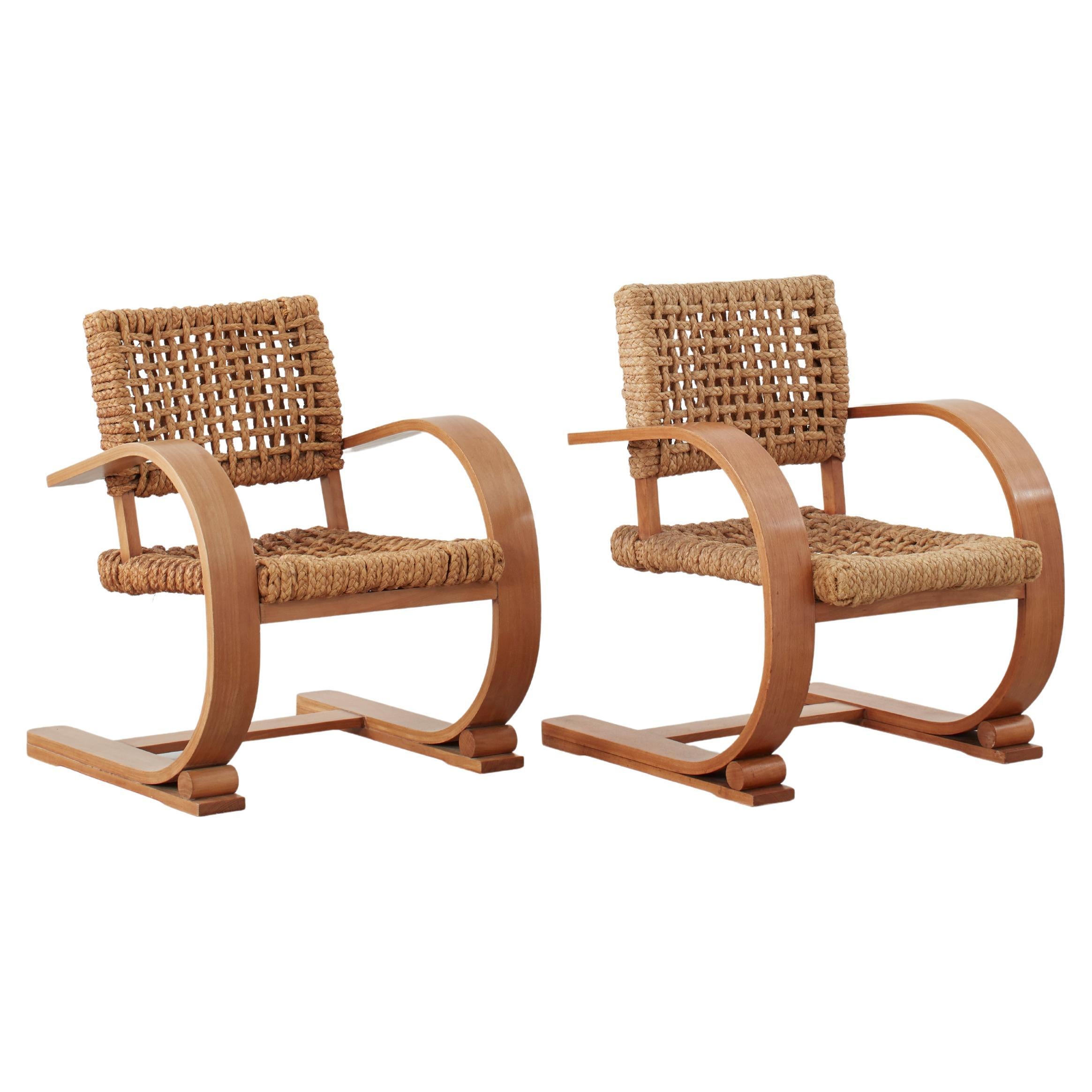 Pair of Pair of Audoux & Minet Rope Armchairs for Vibo Vesoul, France, c1940