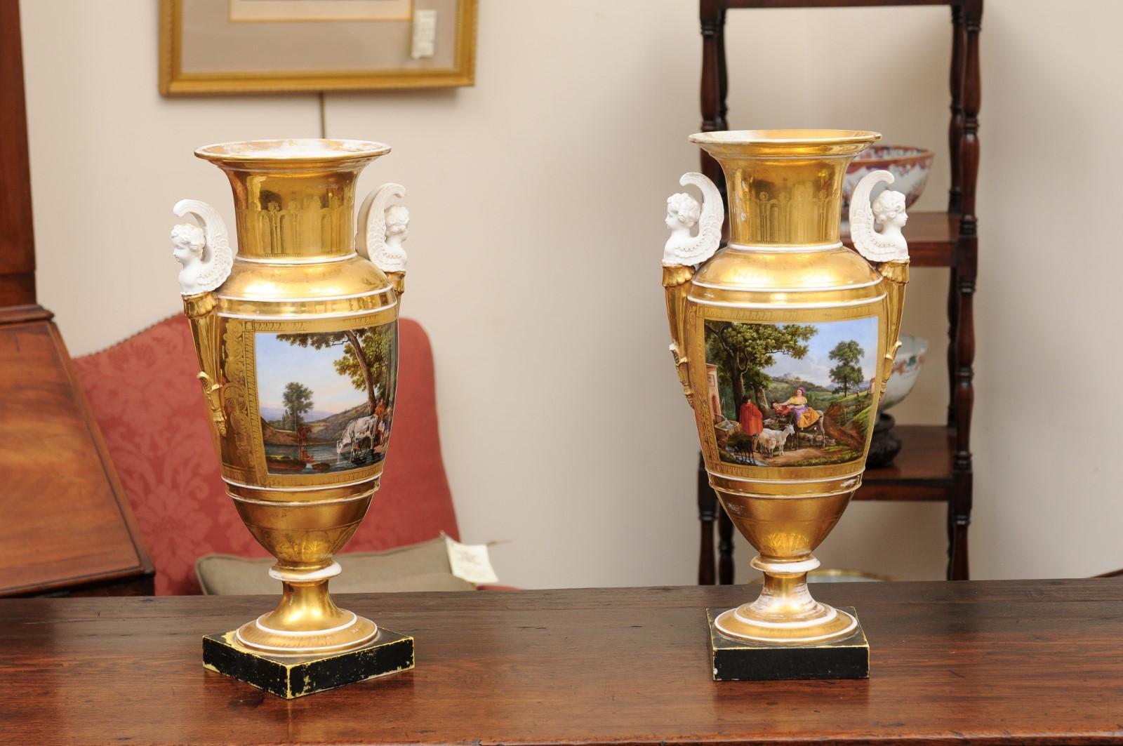 French Pair of Pair Porcelain Vases, 19th Century For Sale