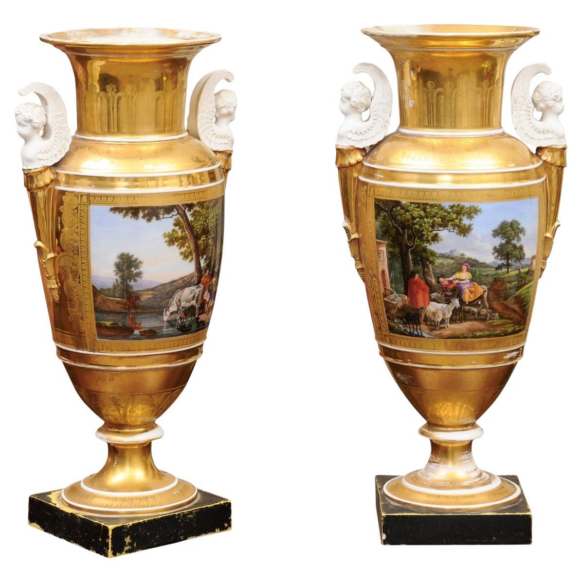Pair of Pair Porcelain Vases, 19th Century For Sale