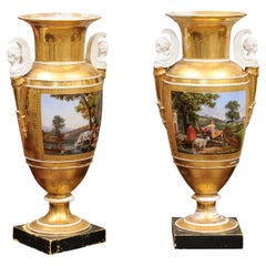 Antique Pair of Pair Porcelain Vases, 19th Century