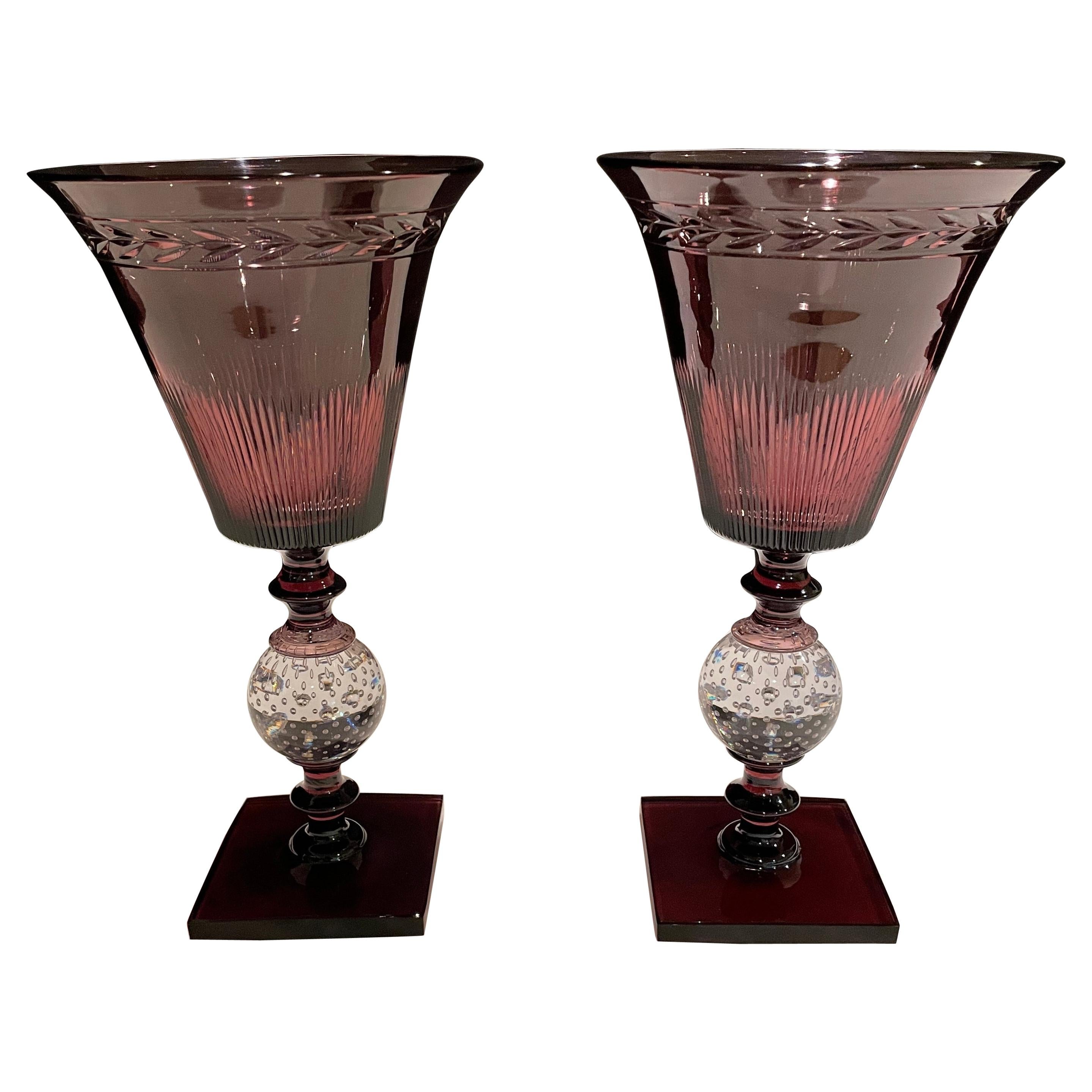Pair of Pairpoint Controlled Bubble Cut Glass Vases For Sale