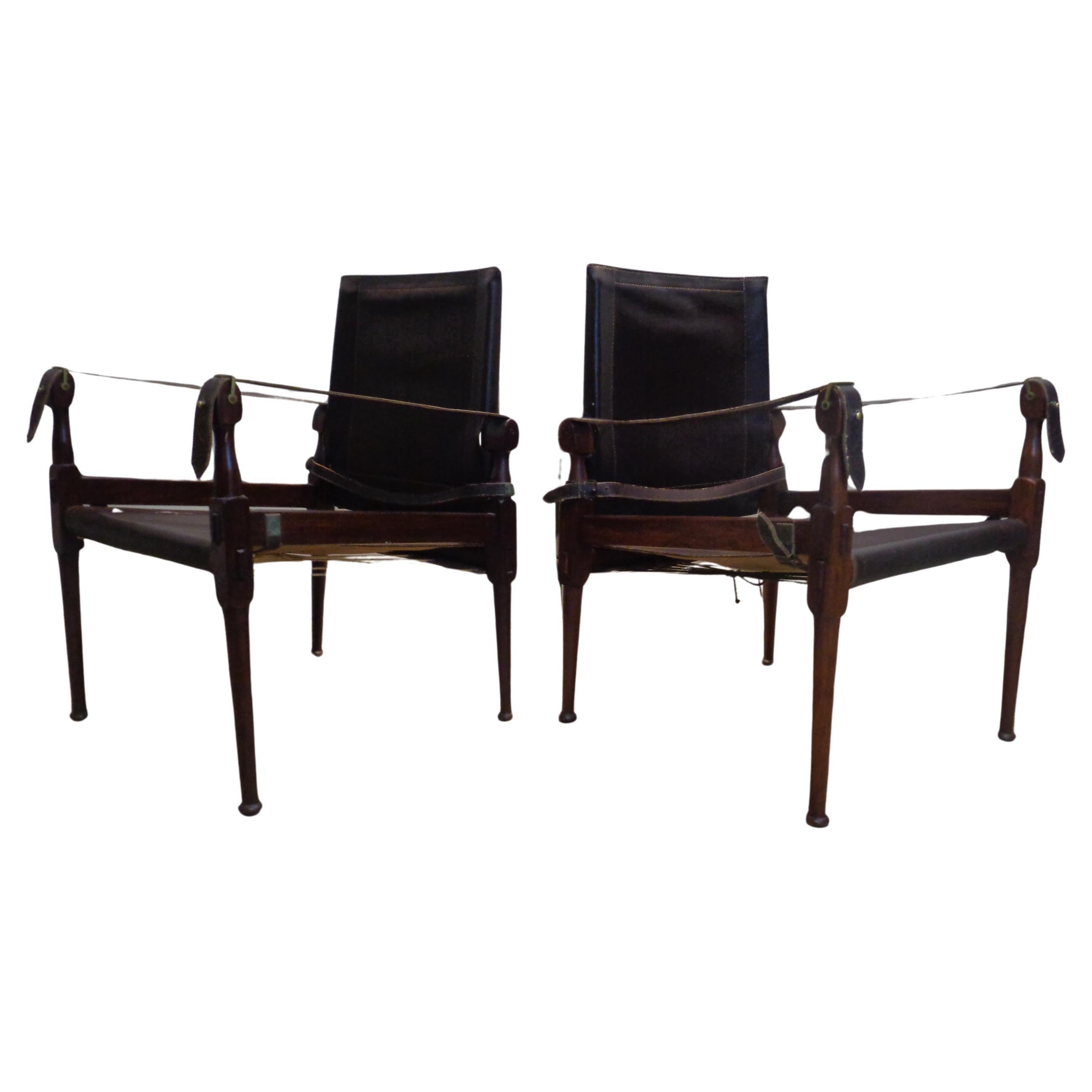 20th Century  Campaign Style Safari Chairs, M. Hayat & Bros. 1960-1970 For Sale