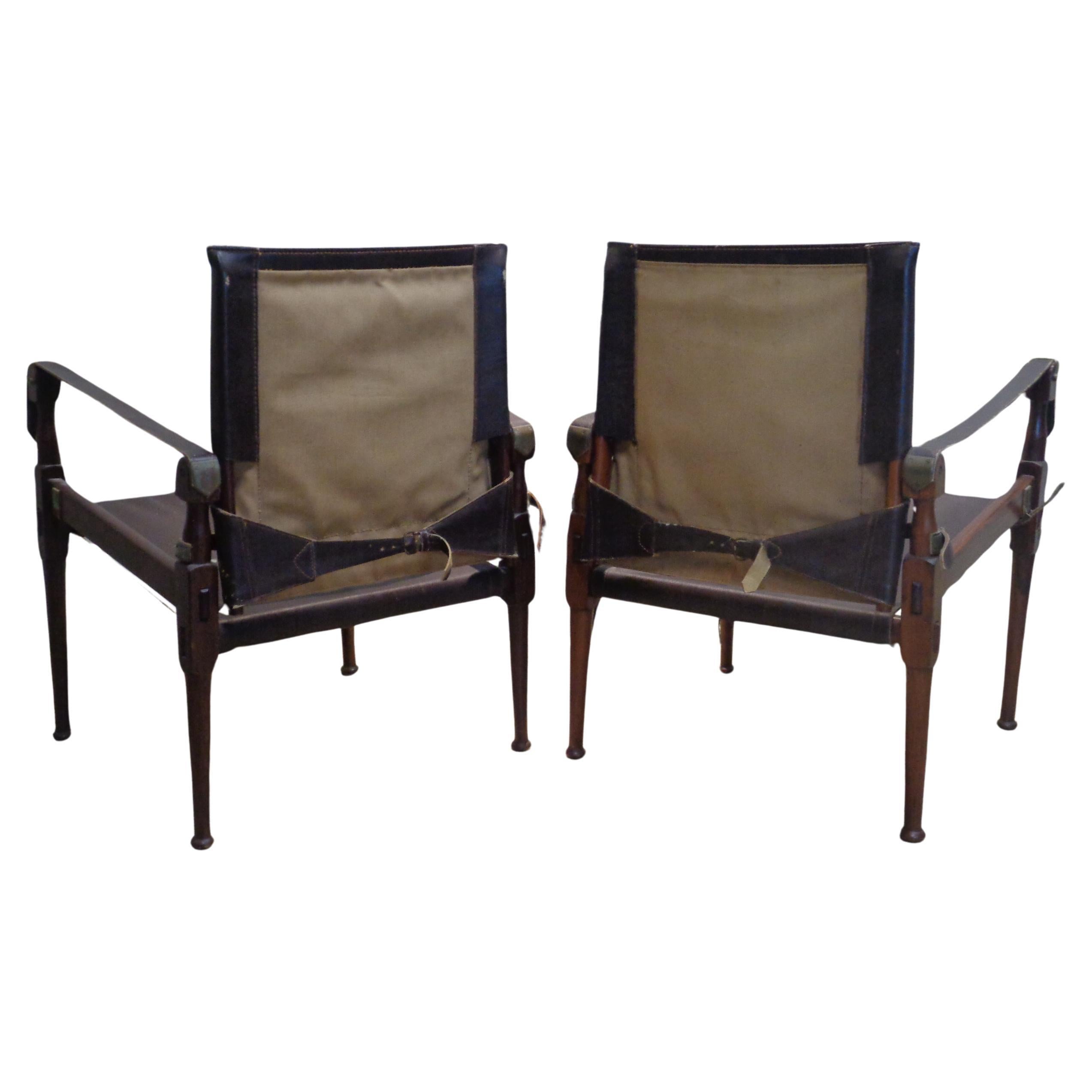 Brass  Campaign Style Safari Chairs, M. Hayat & Bros. 1960-1970 For Sale