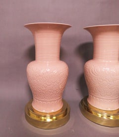 Pair of Palace Floor Vases on Brass Stands, circa 1980s