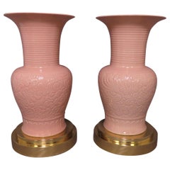 Pair of Palace Floor Vases on Brass Stands, circa 1980s