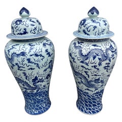 Pair of Palace Size Blue & White Ginger Jars