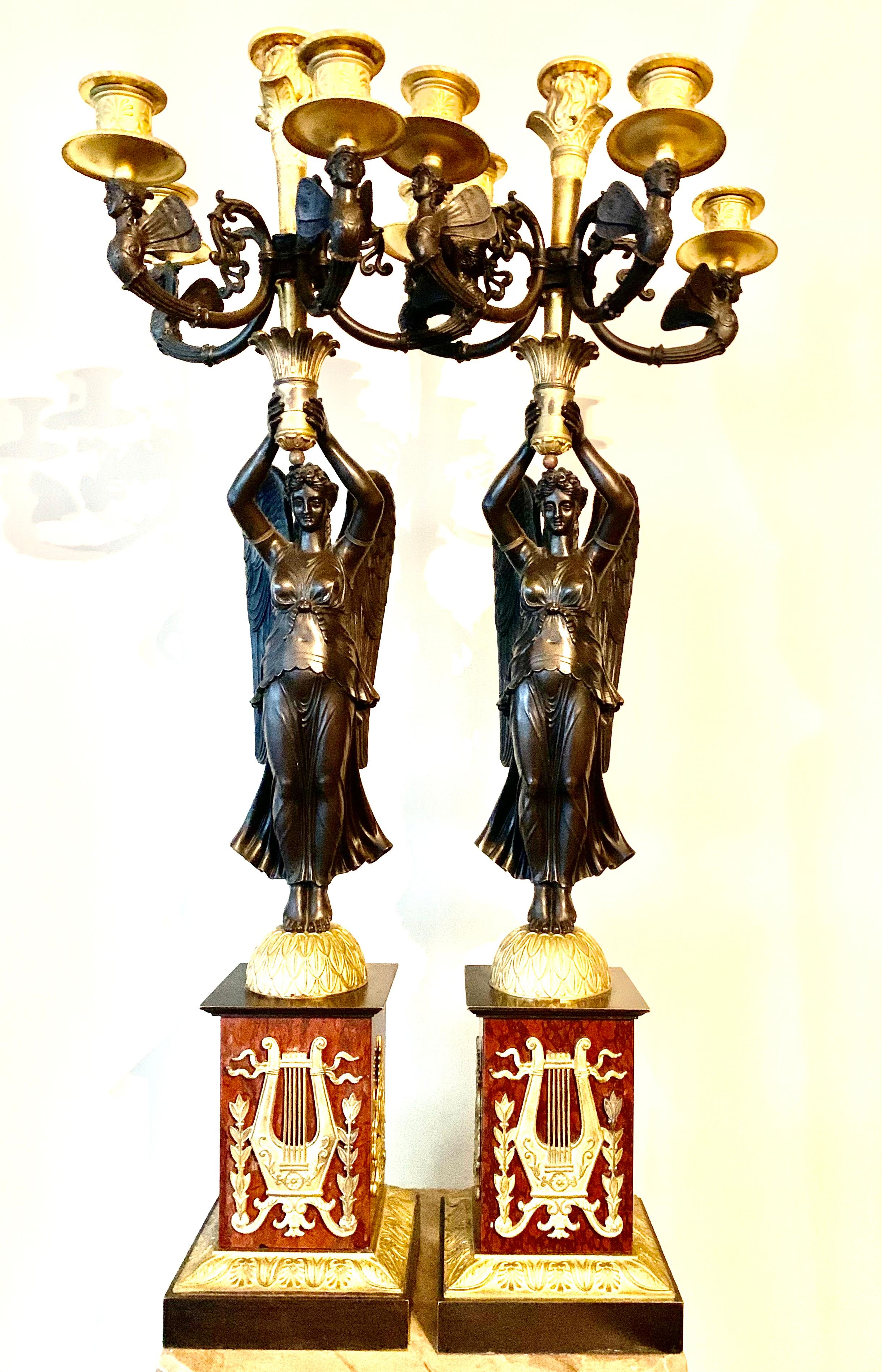 Pair of Palace Size First Empire Figural Bronze Candelabra Signed Rabiat, 1805 For Sale 2