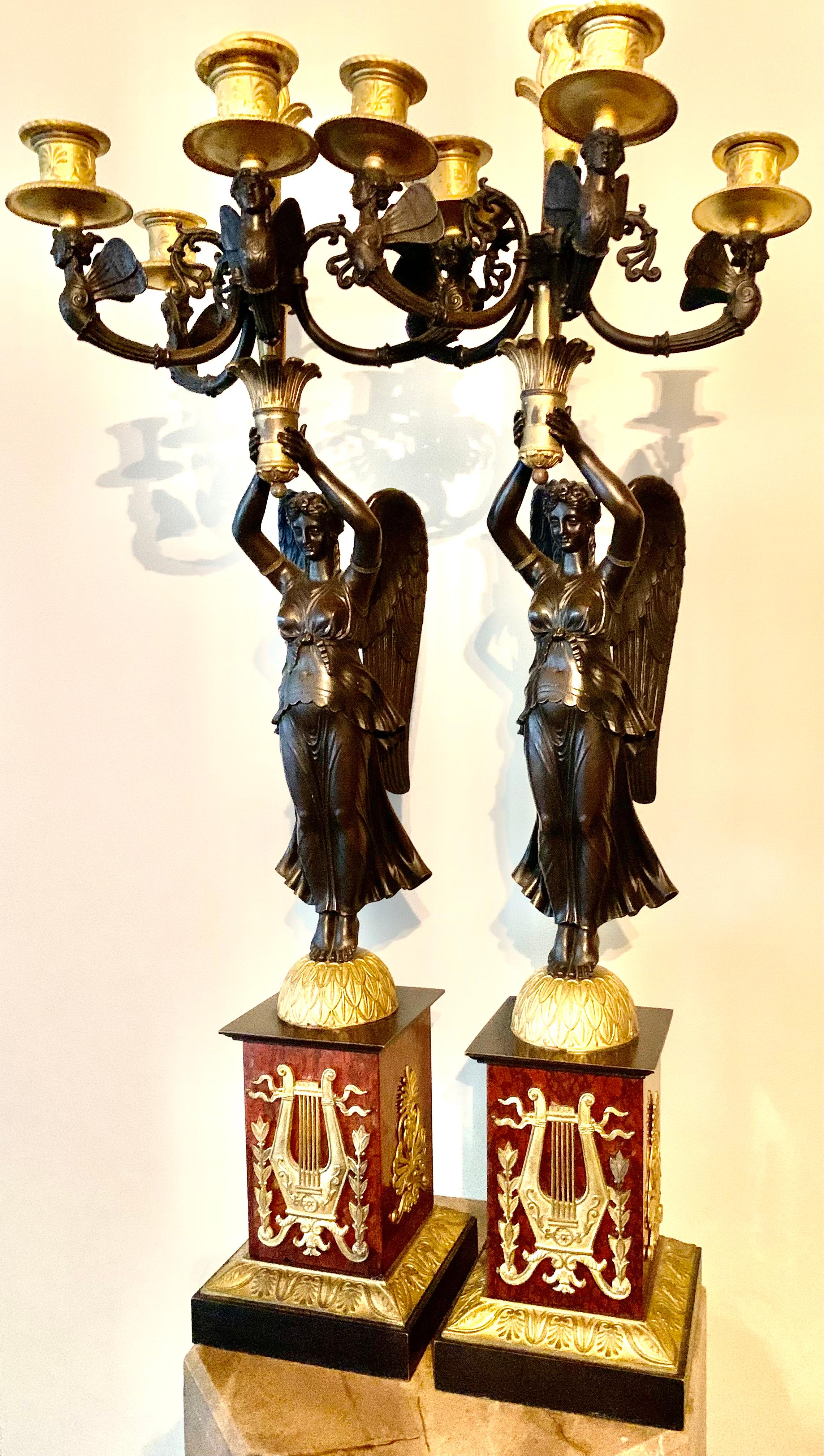 Pair of Palace Size First Empire Figural Bronze Candelabra Signed Rabiat, 1805 For Sale 12