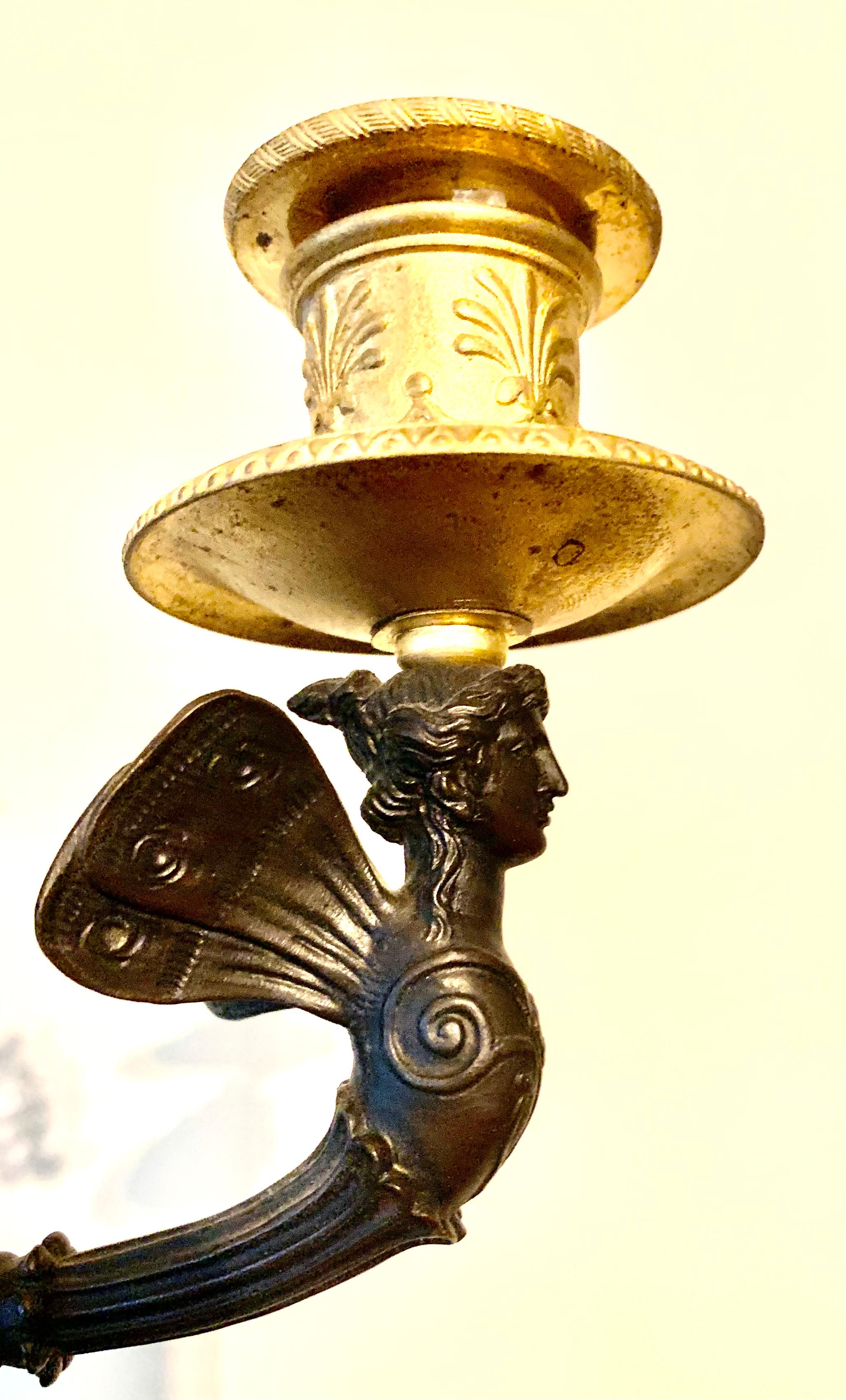Paire de candélabres en bronze figuratif de style Premier Empire signés Rabiat, 1805 Bon état - En vente à New York, NY