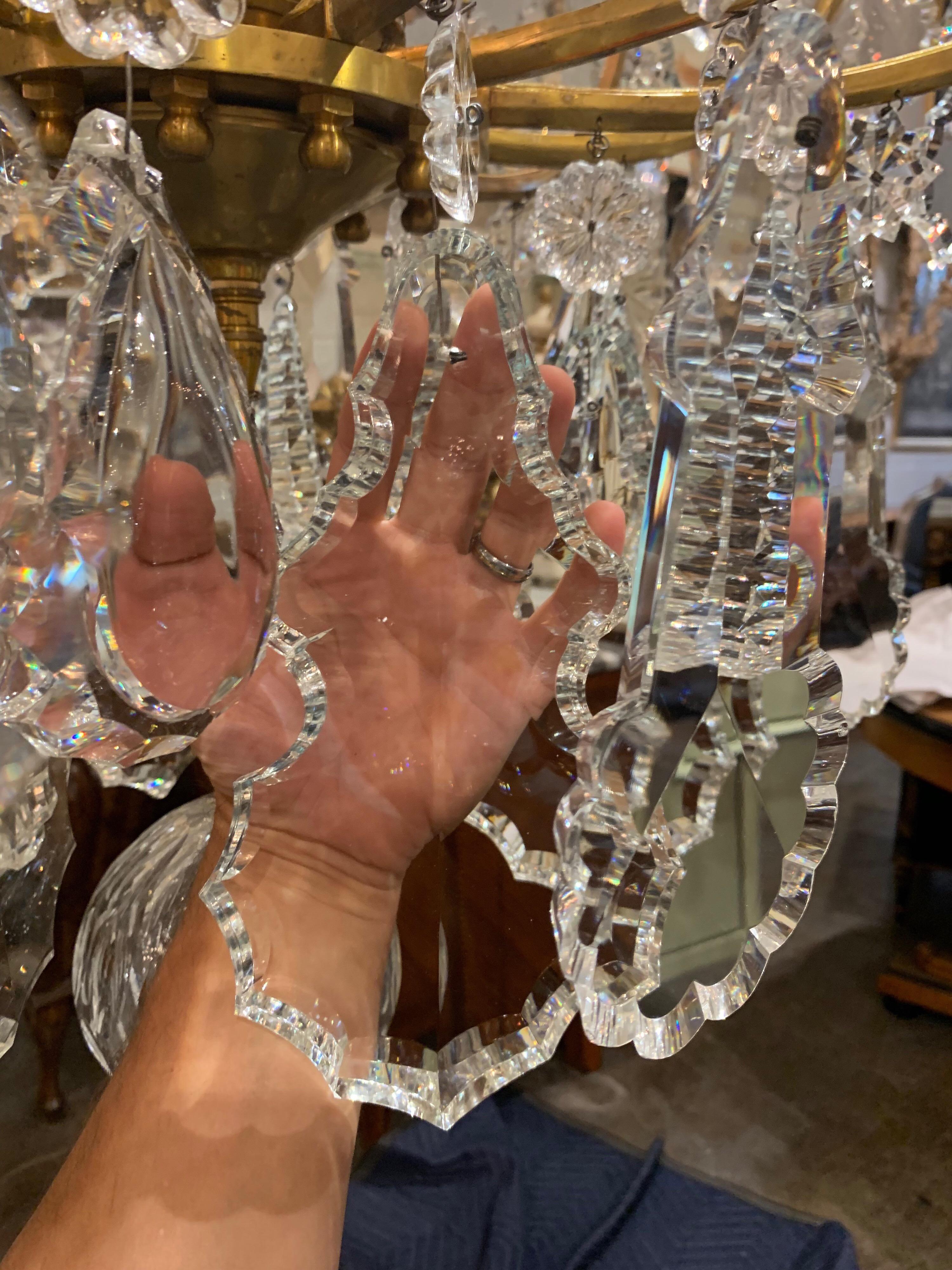 Pair of Palace Size French Baccarat Style Crystal and Bronze Chandeliers In Good Condition In Dallas, TX