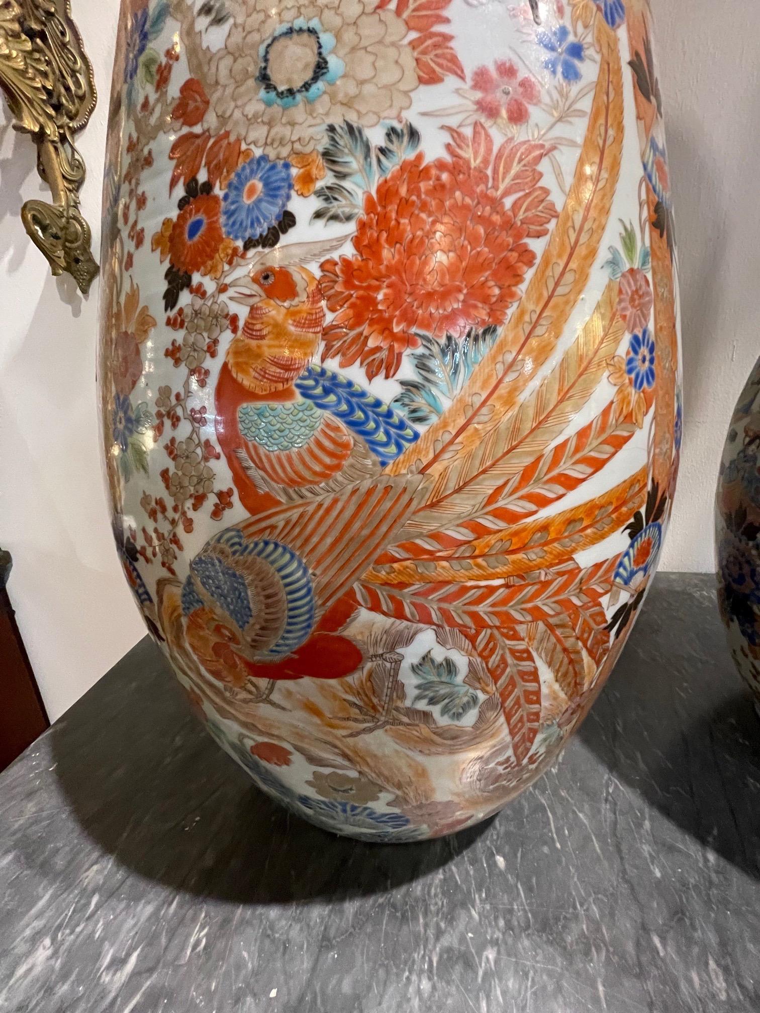 20th Century Pair of Palace Size Japanese Imari Porcelain Vases
