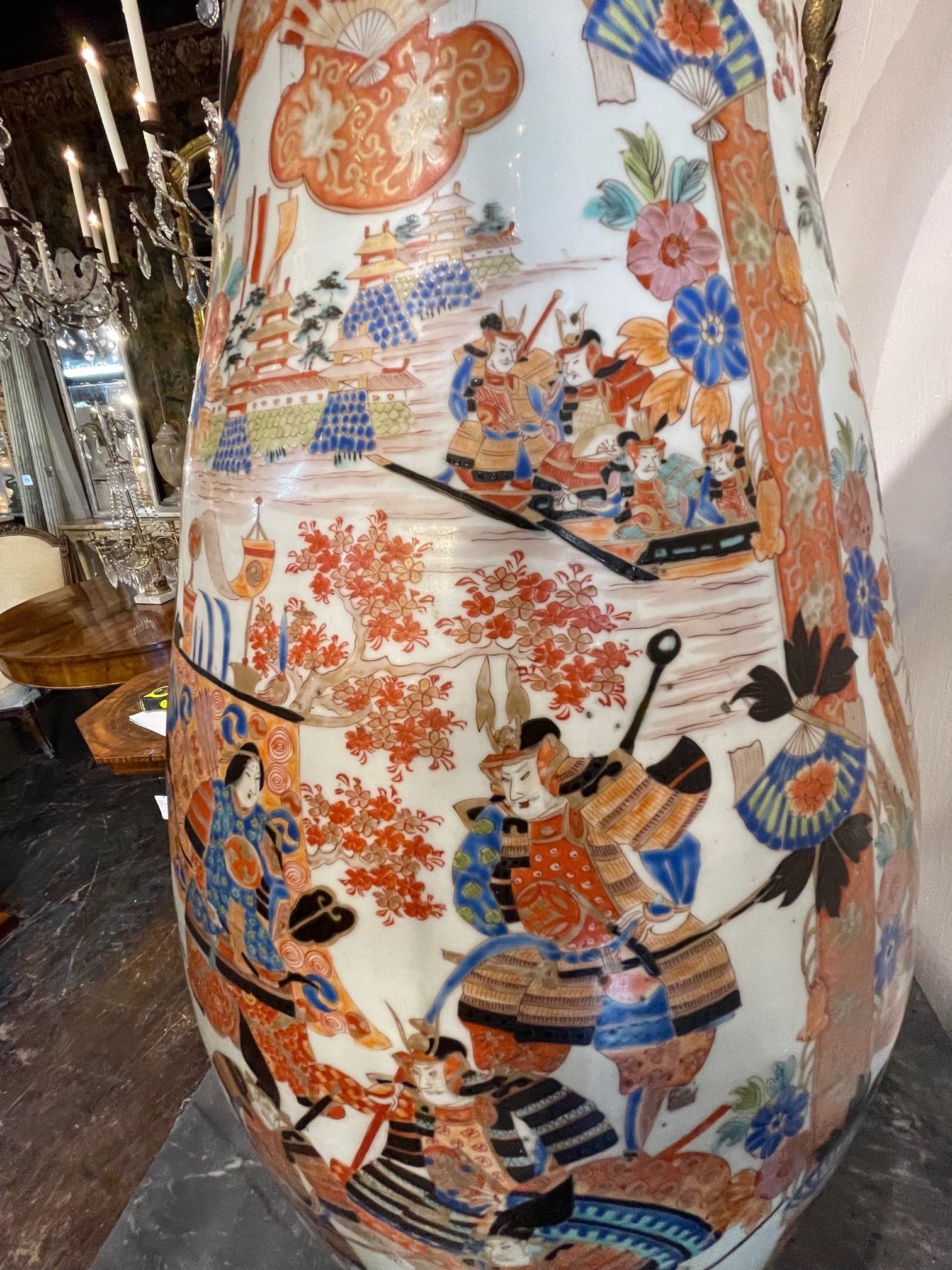 Pair of Palace Size Japanese Imari Porcelain Vases 3