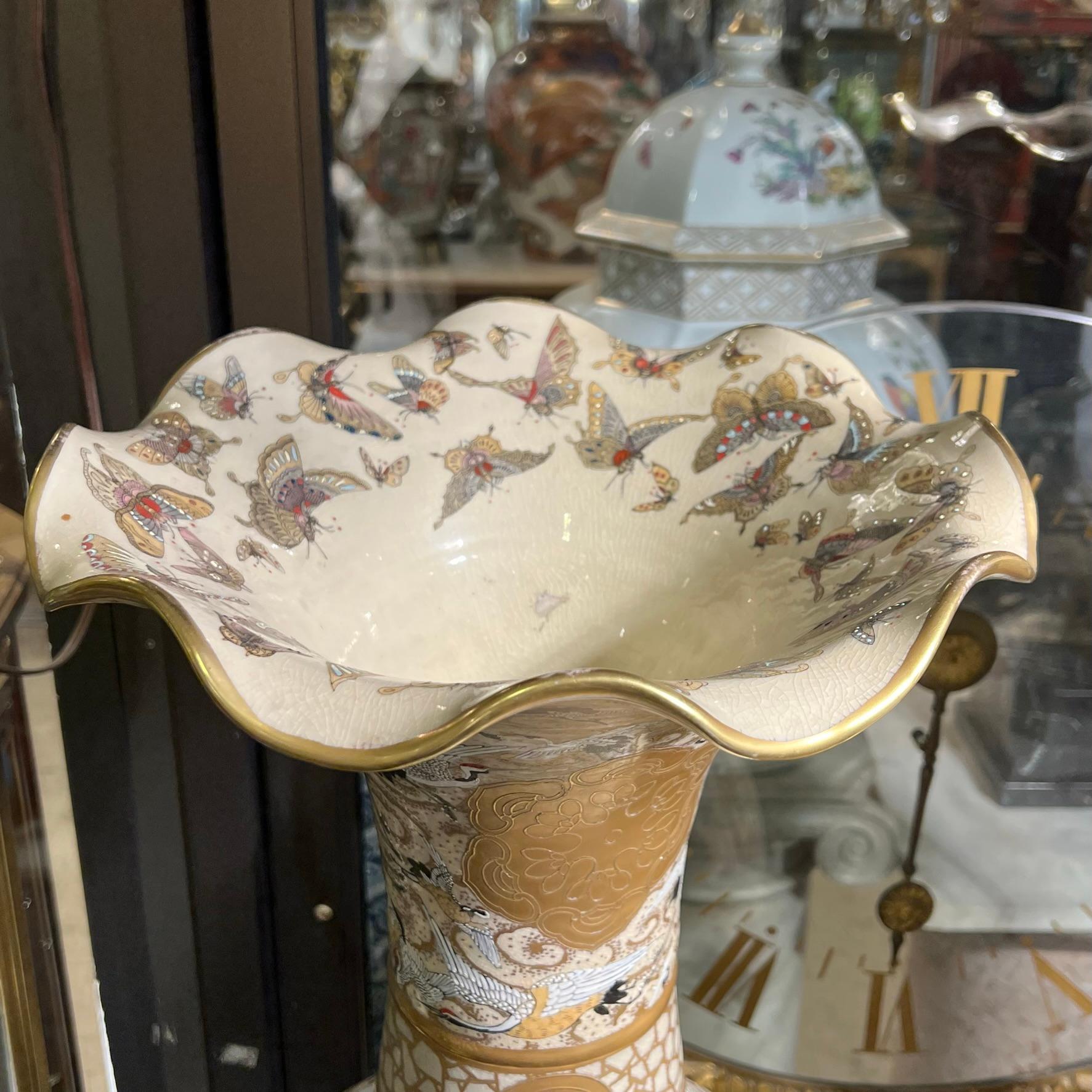 Ceramic Pair of Palace Size Japanese Meiji Period Satsuma Vases For Sale