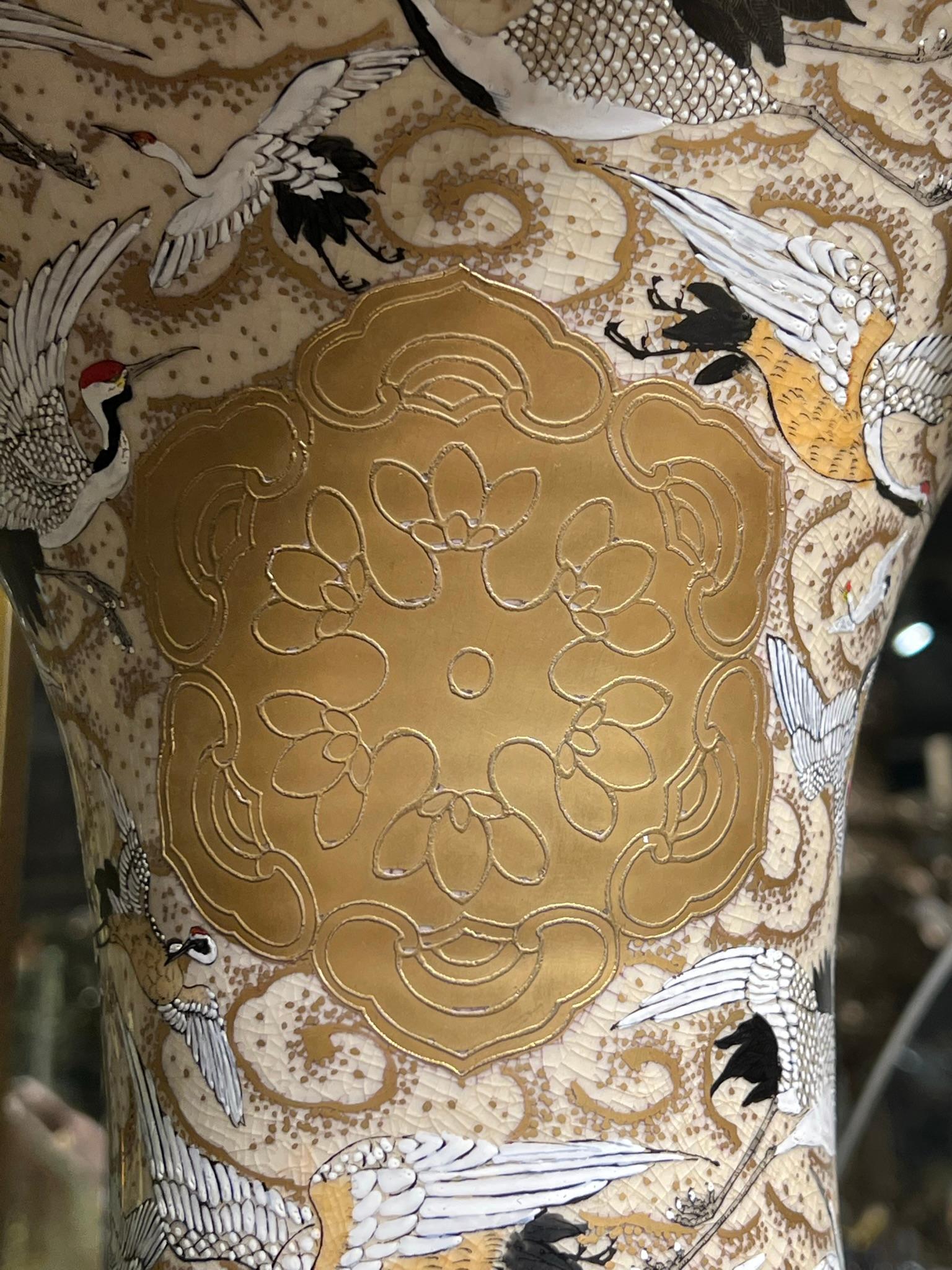 Ceramic Pair of Palace Size Japanese Meiji Period Satsuma Vases