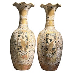 Pair of Palace Size Japanese Meiji Period Satsuma Vases