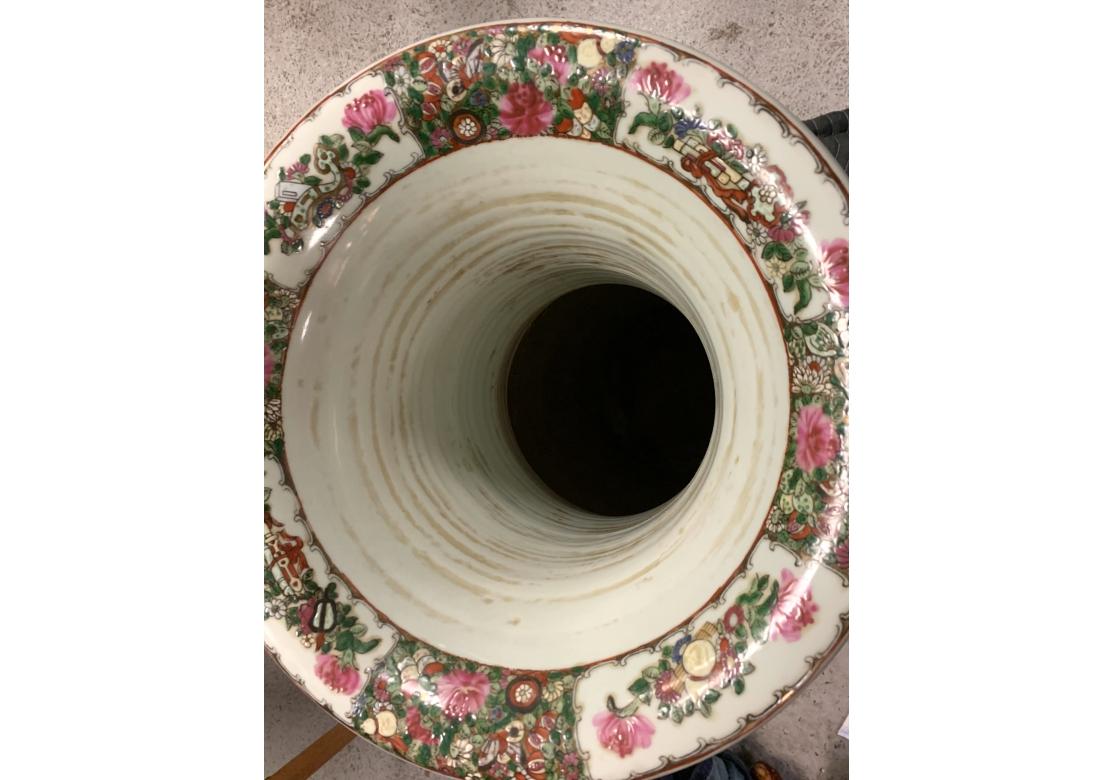 Pair Of Palace Size Mandarin Rose Vase On Wood Stands 5