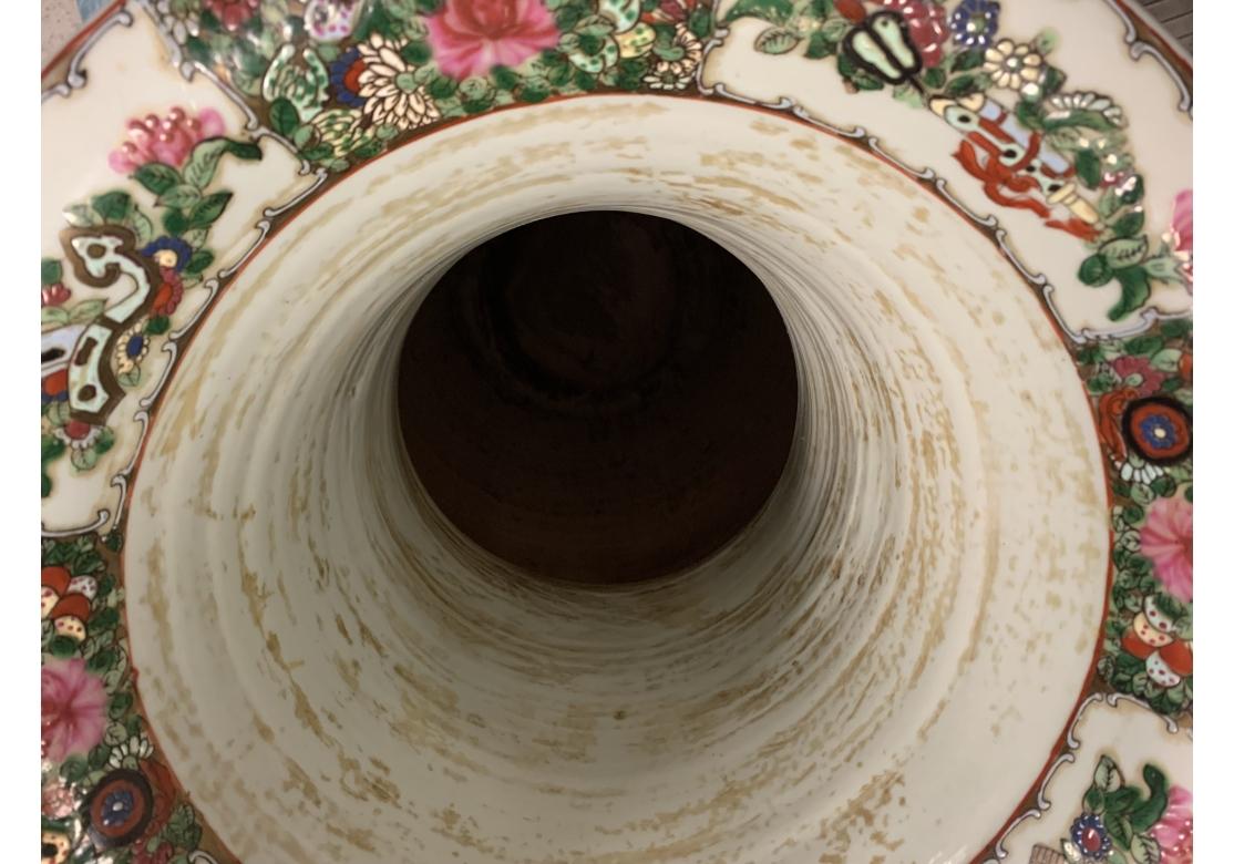 Pair Of Palace Size Mandarin Rose Vase On Wood Stands 9