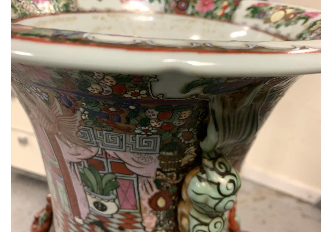 Pair Of Palace Size Mandarin Rose Vase On Wood Stands 10