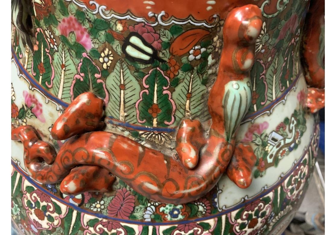Pair Of Palace Size Mandarin Rose Vase On Wood Stands 12