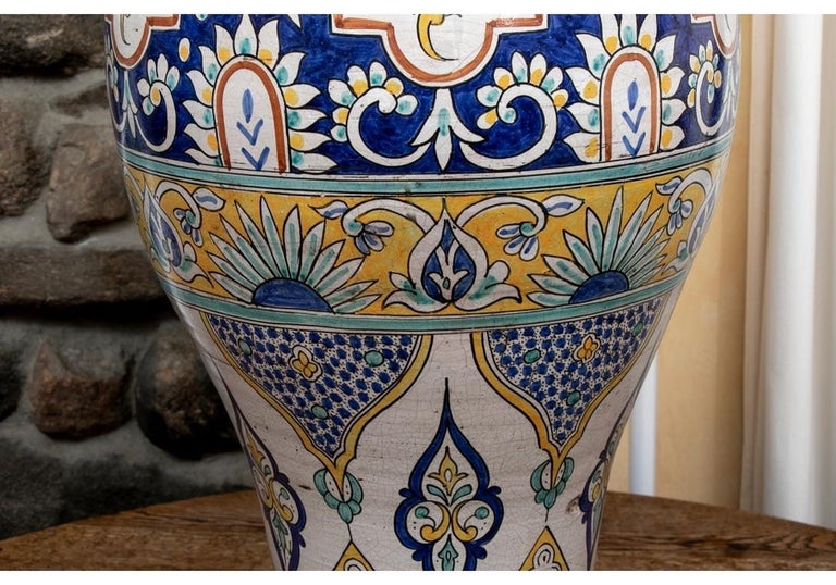 Pair Of Palace Size Moroccan Glaze Decorated Ceramic Jars For Sale 12