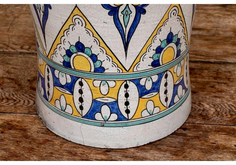 Hand-Painted Pair Of Palace Size Moroccan Glaze Decorated Ceramic Jars For Sale