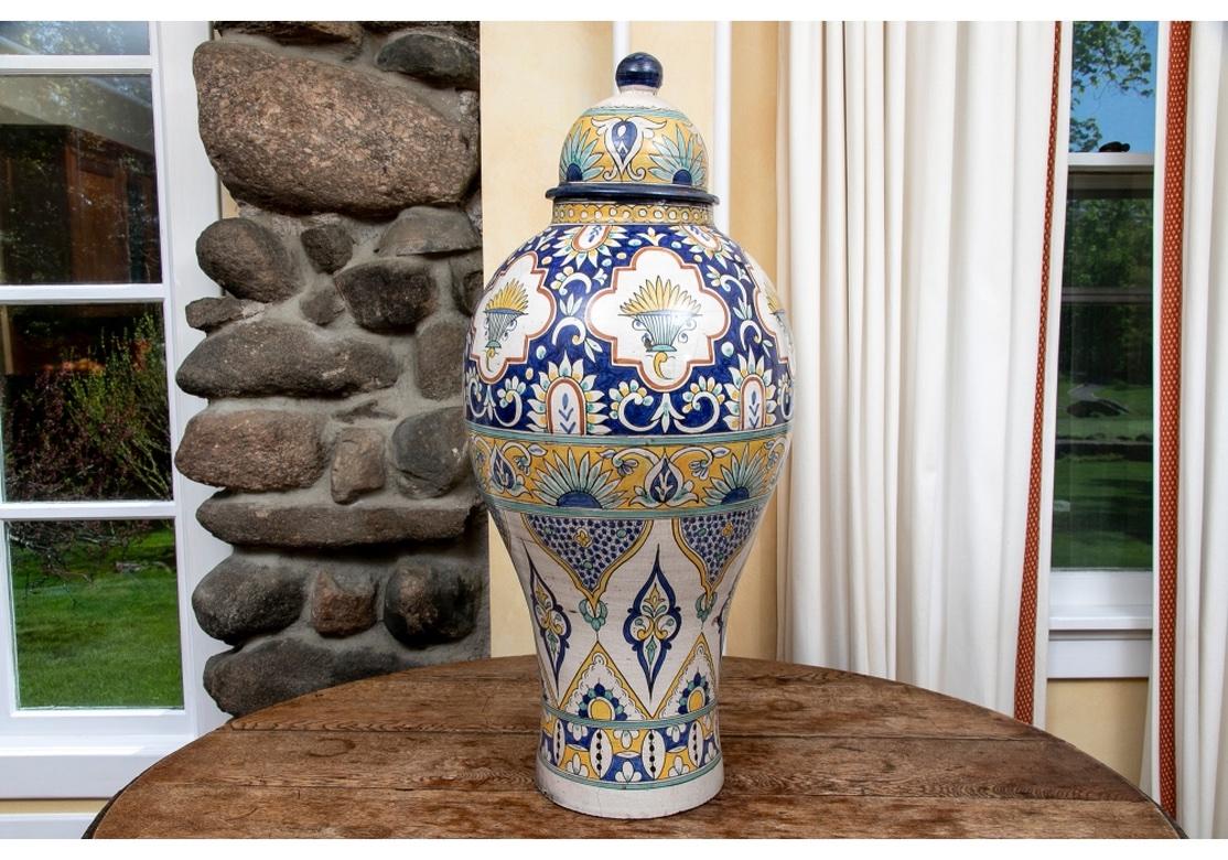 Pair Of Palace Size Moroccan Glaze Decorated Ceramic Jars In Good Condition For Sale In Bridgeport, CT