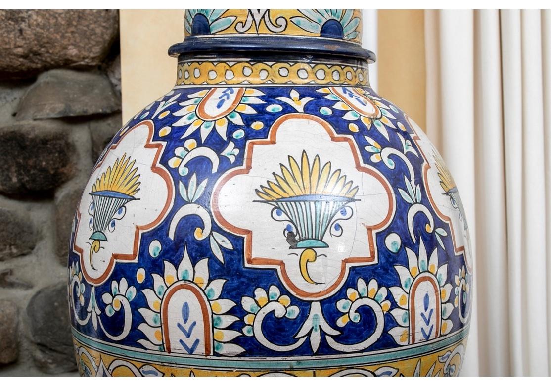 Pair Of Palace Size Moroccan Glaze Decorated Ceramic Jars For Sale 1