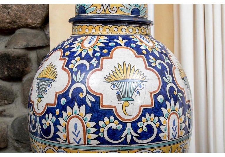 Pair Of Palace Size Moroccan Glaze Decorated Ceramic Jars For Sale 2