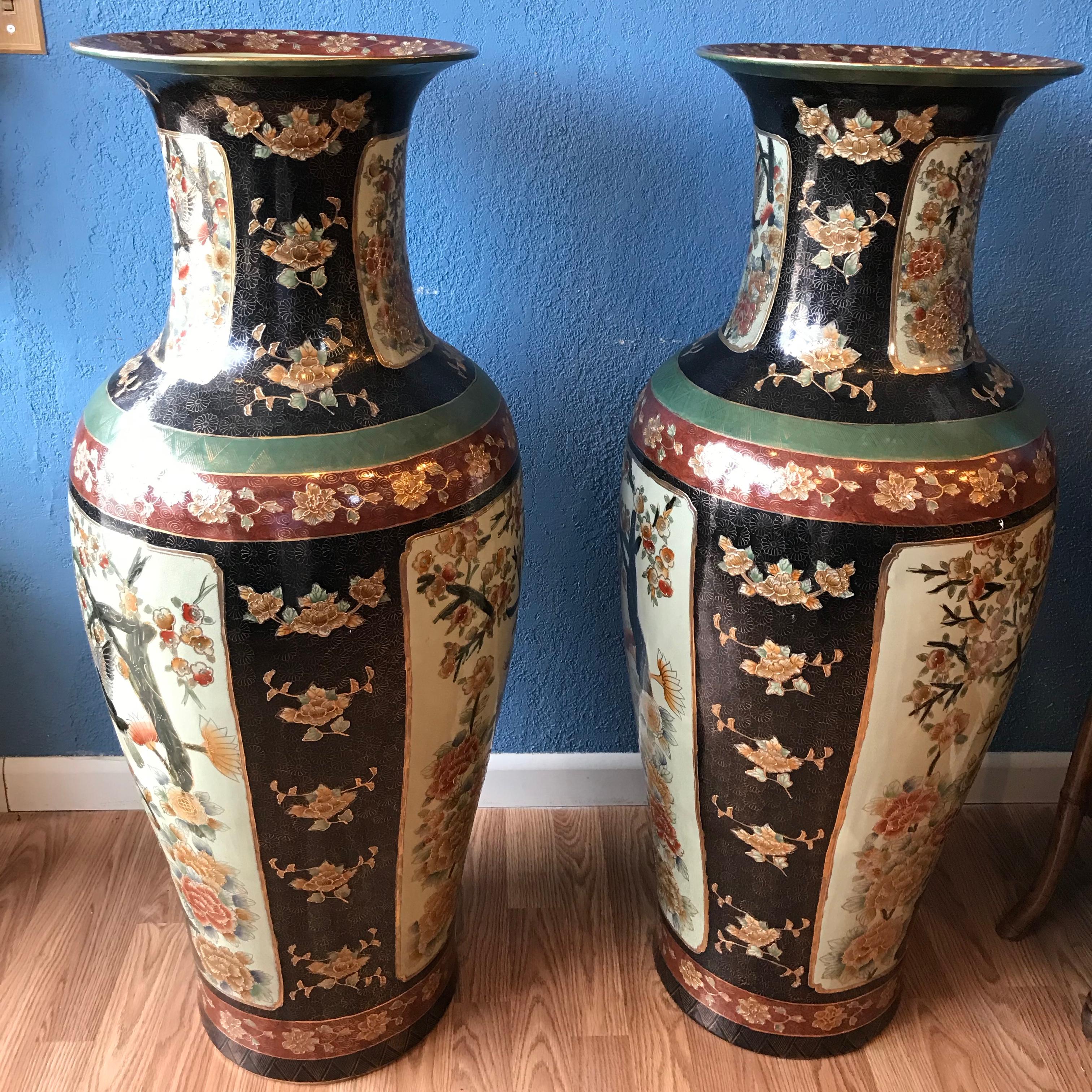 Pair of Palace Size Satsuma Vases 4