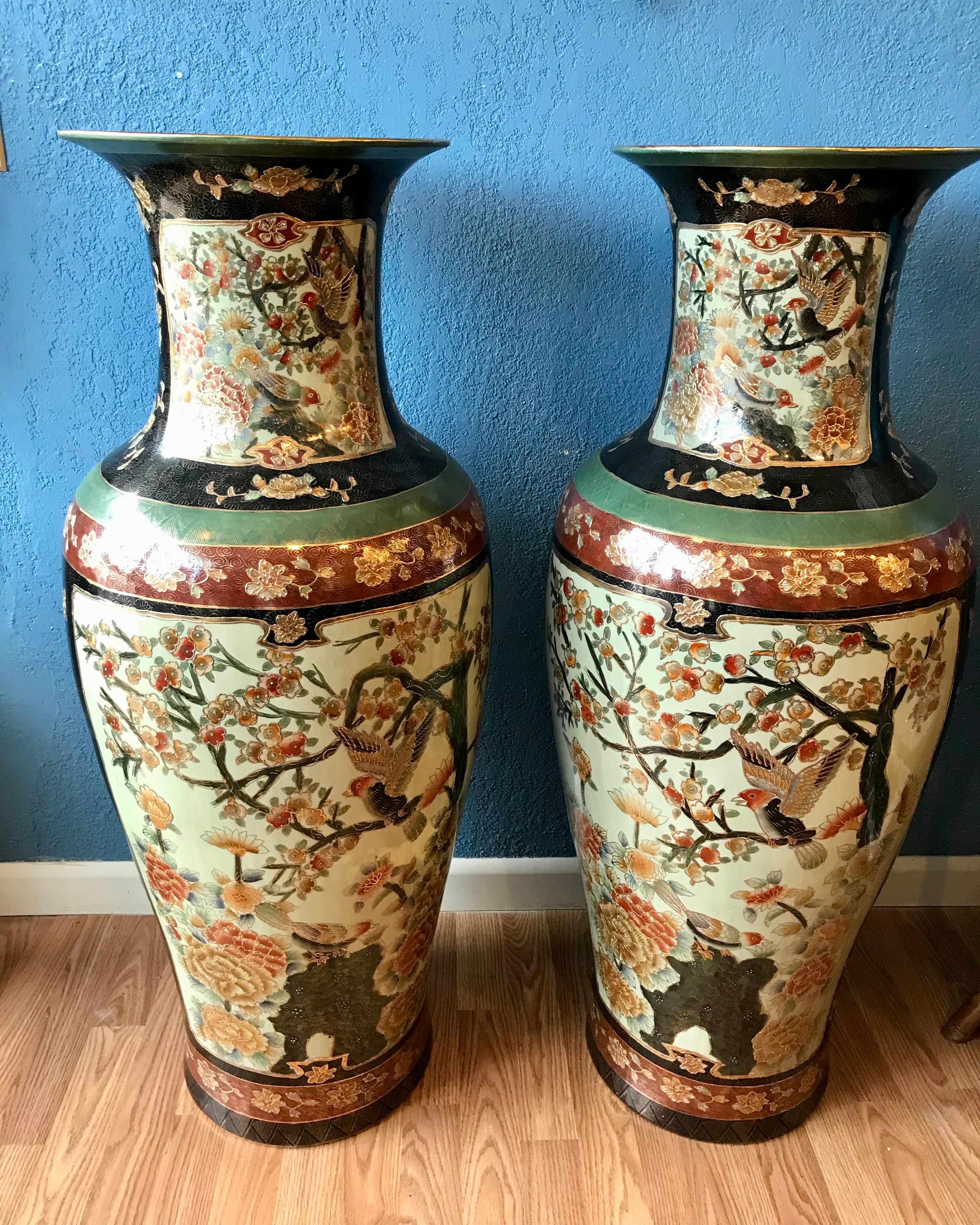 Pair of Palace Size Satsuma Vases 6