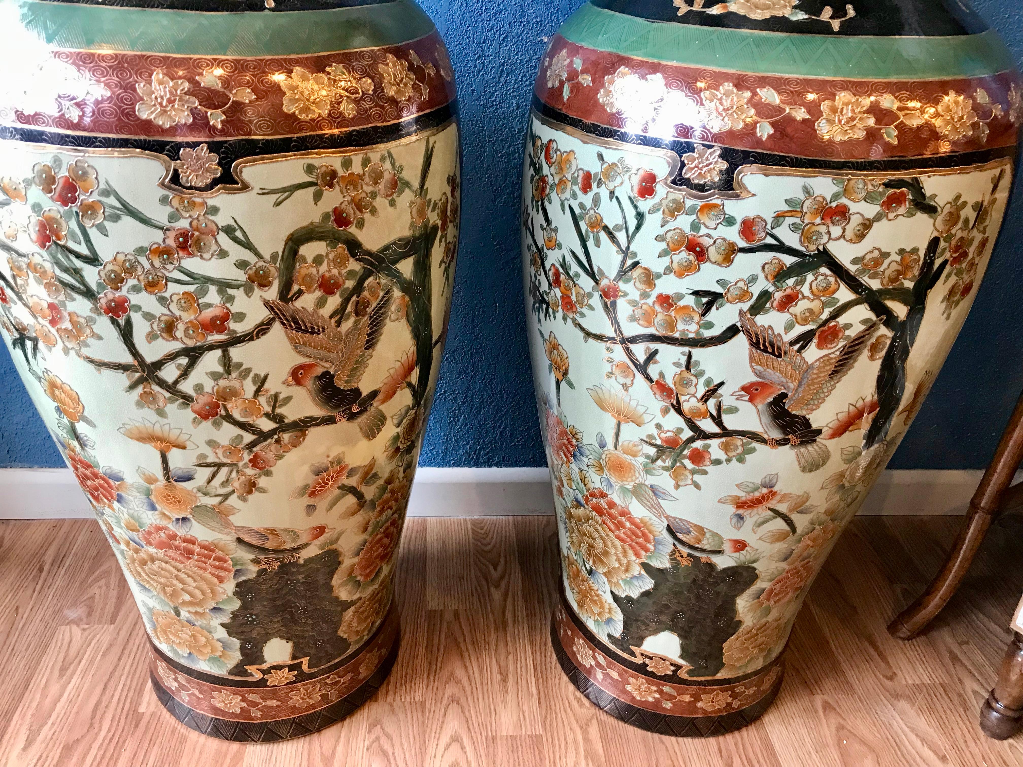 Pair of Palace Size Satsuma Vases 7