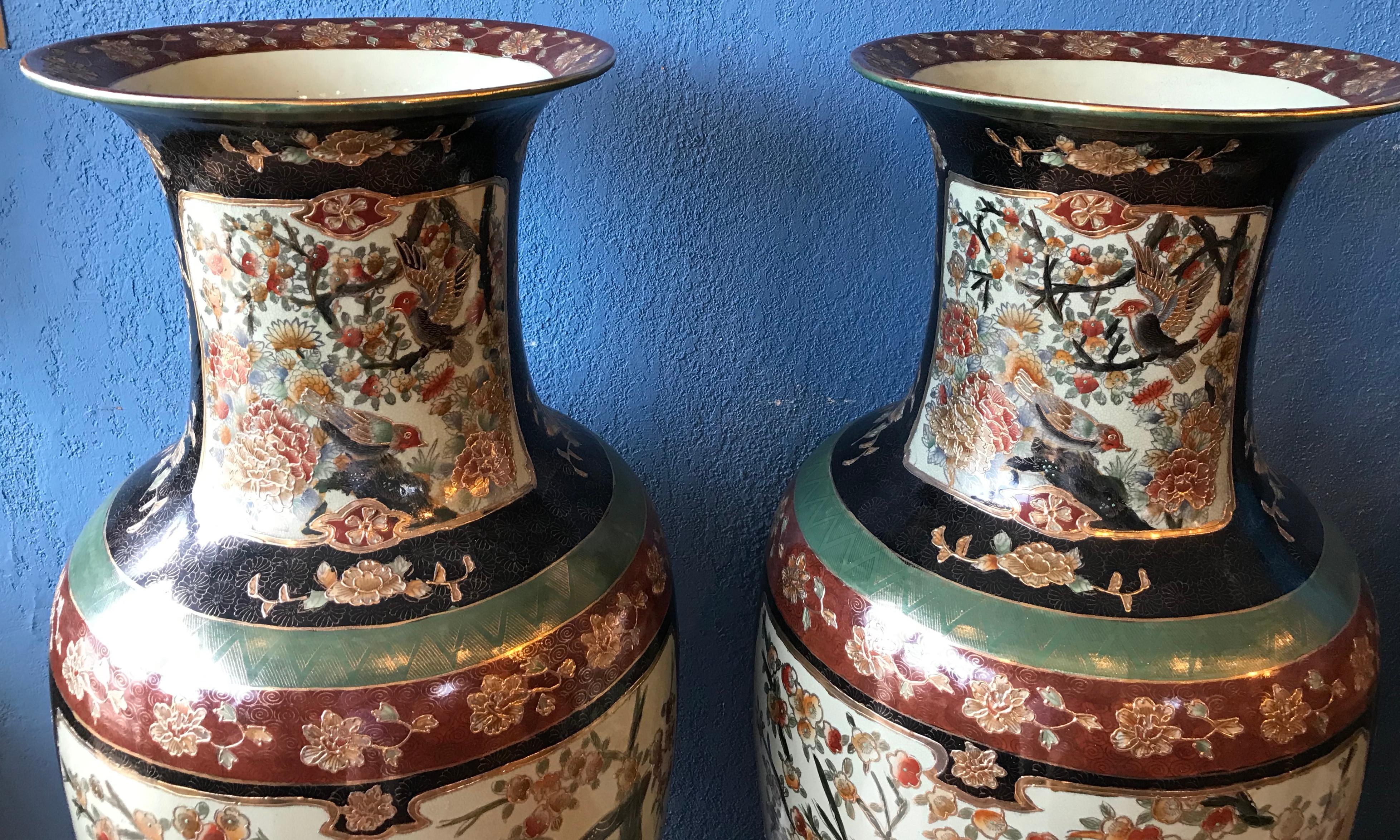 Pair of Palace Size Satsuma Vases 8