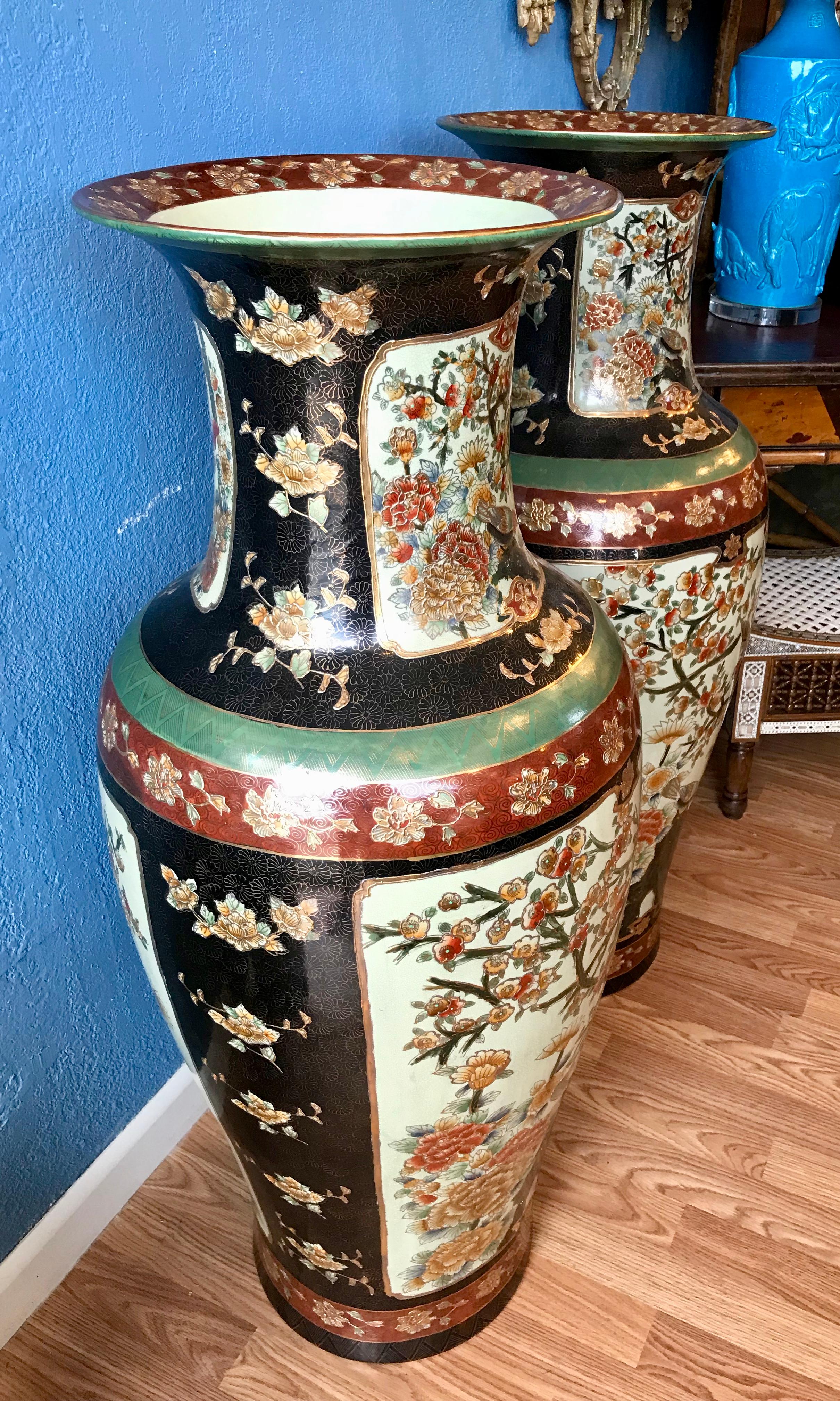 Japanese Pair of Palace Size Satsuma Vases