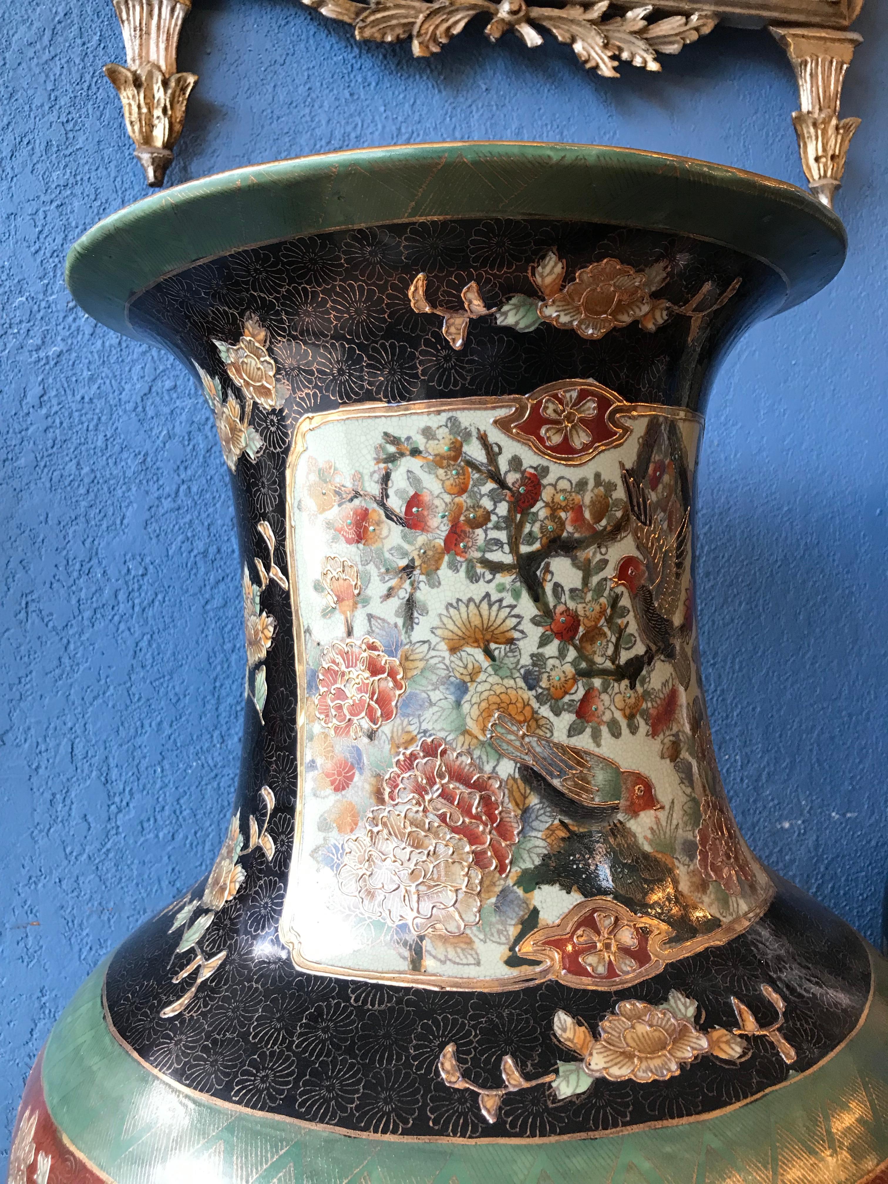 Pair of Palace Size Satsuma Vases 2